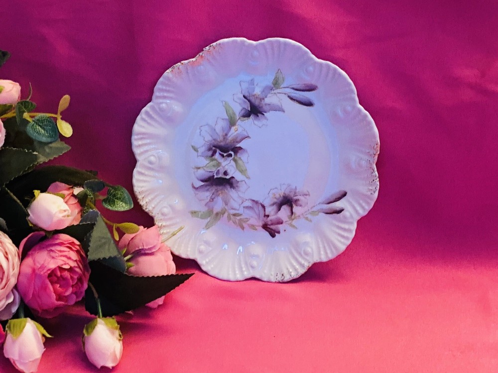 Carlsbad Austria China Salad Dessert Plate Purple Green Flowers 7.25”