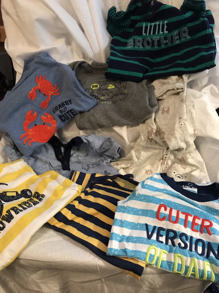 8 Pc Boys Lot Onsies Child Of Mine Gerber 3-6 Little Brother Euc