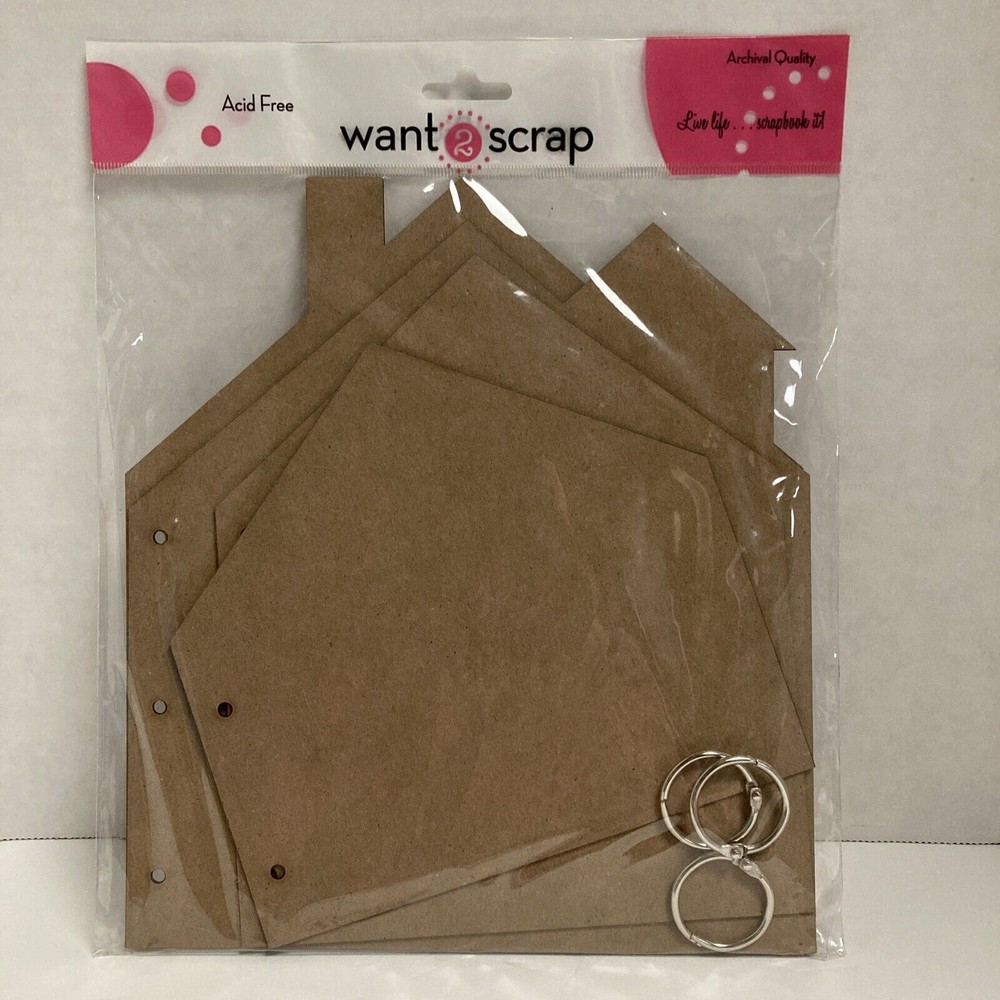 ChipBoard Shape Houses Album Scrapbooking 4 shapes plus 3 rings Acid-Free-image