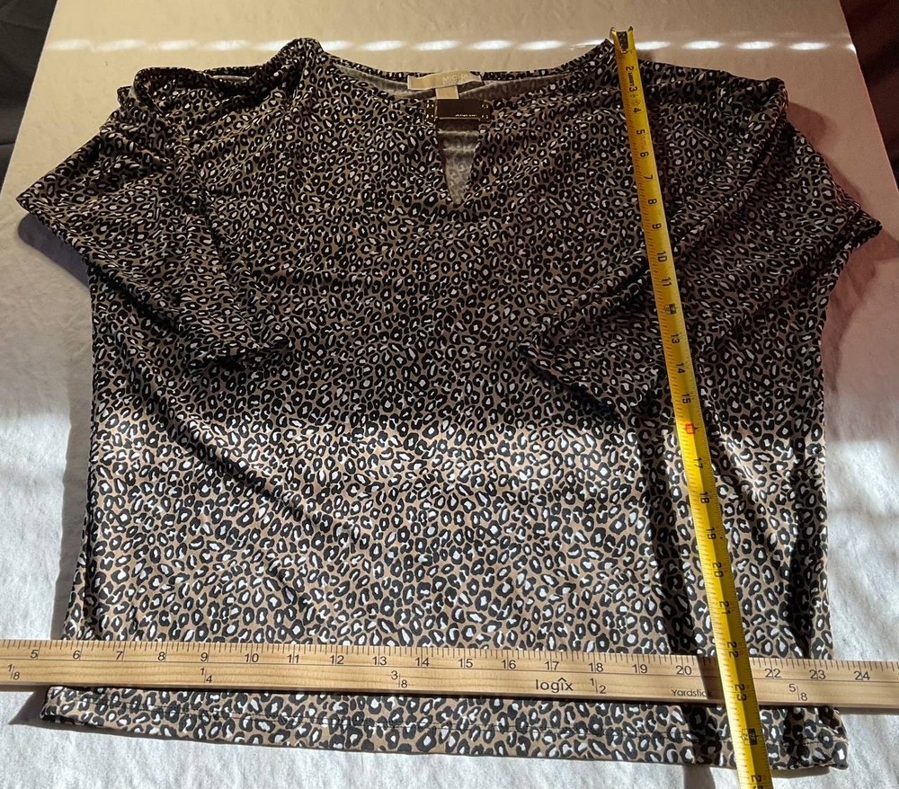 Michael Kors Leopard Cold Shoulder Blouse Top Womens Small Keyhole Neck Brown