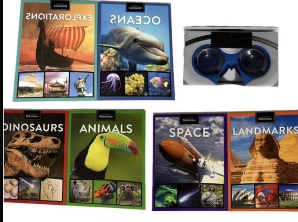 Encyclopedia Britannica set of 4 Kids books Dinosaurs, Space, Landmarks, Oceans