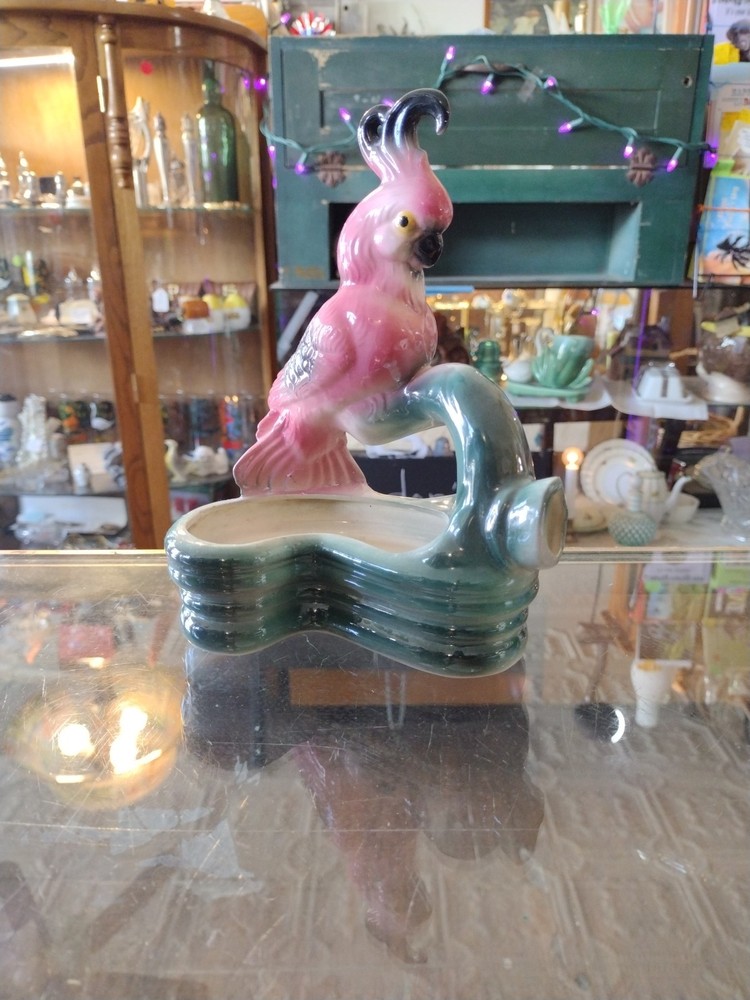 Vintage Pink Cockatoo Planter Made in USA Mid Century Ceramic