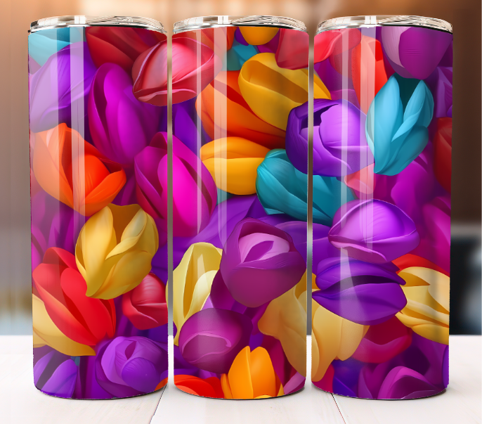 20oz Tulips Floral Pattern Skinny Tumbler with Lid and Straw