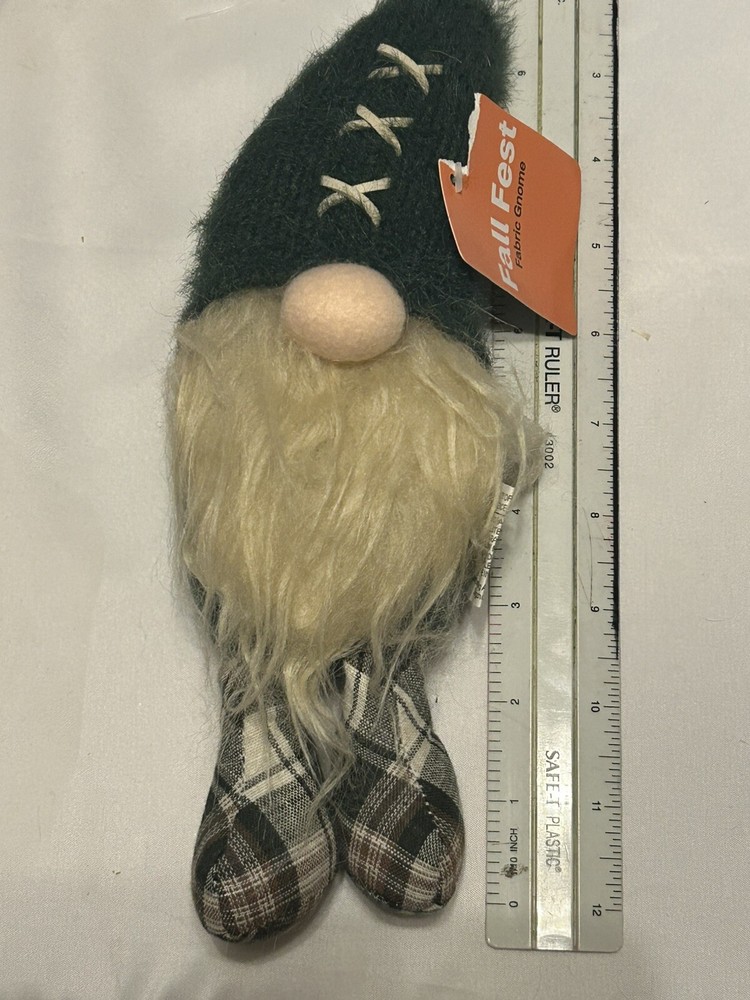 Christmas Fall Plaid Green Fabric Gnome 7” Sitting, See Pictures New With Tags