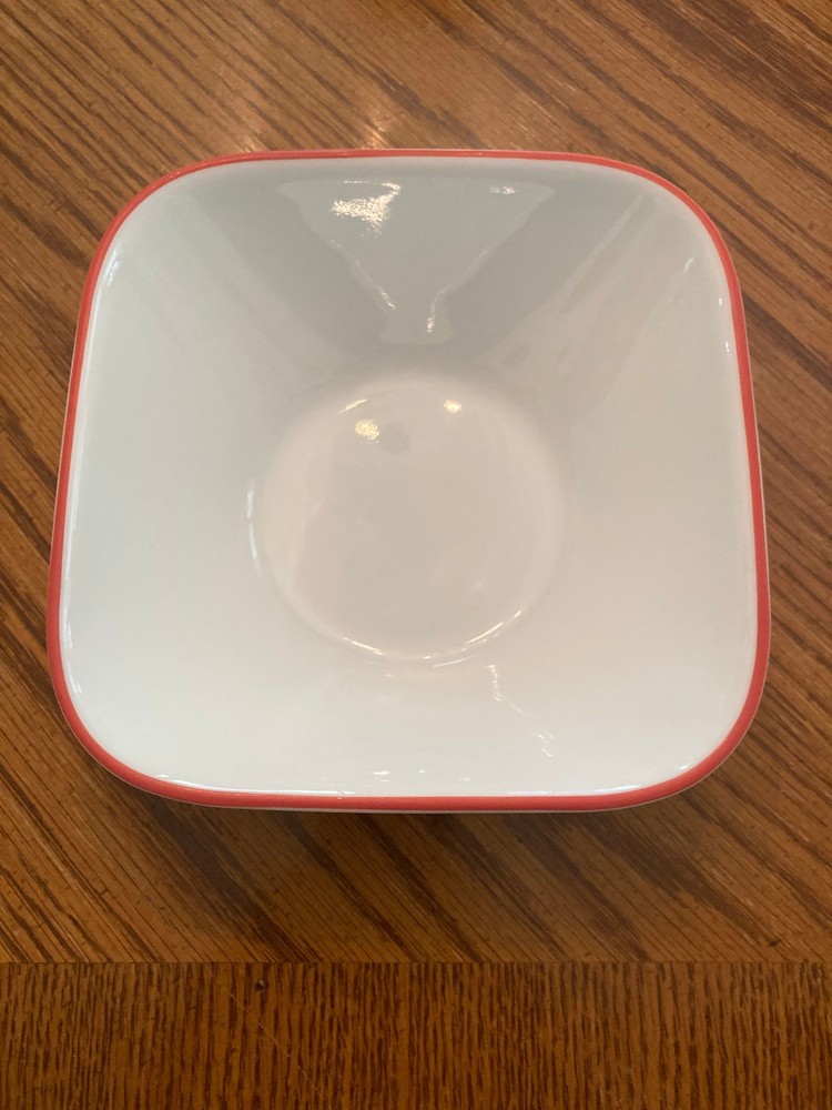 Corelle By Corning Kyoto Red Rim White Square Soup Cereal Bowl 6.35