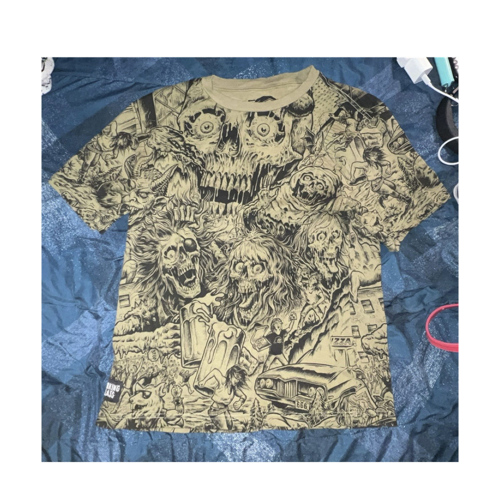 Lurking Class Men’s Tan Skull Graphic T-Shirt L Crew Neck Short Sleeve