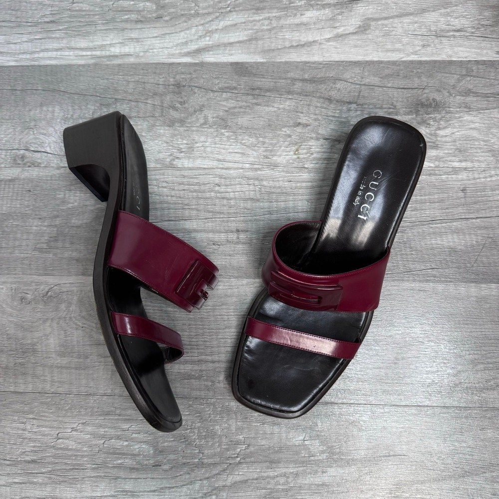 Gucci Vintage 90s Burgundy Logo Mule Slides Sandals Size 8.5
