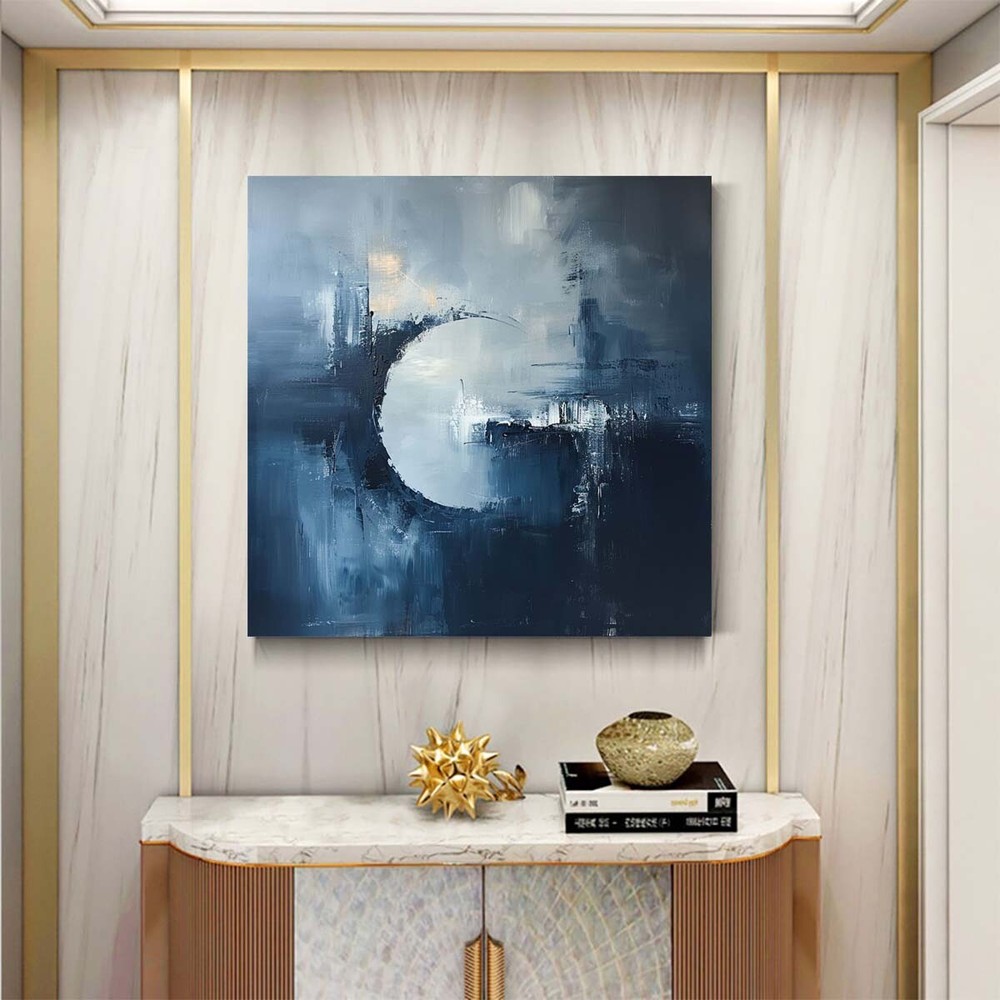 Abstract Handmade Modern Oil Painting On Canvas Painting Palette knife Blue