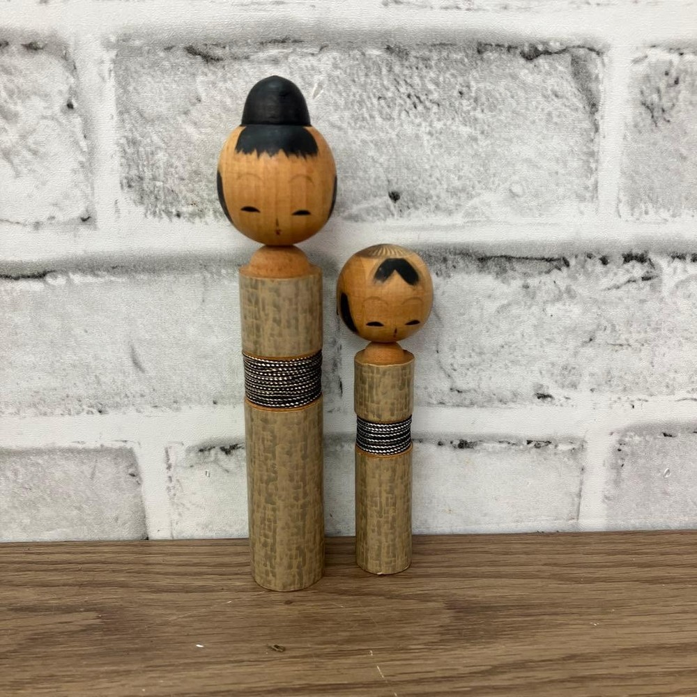 E-Wall Bamboo Kokeshi Dolls Set of 2 Showa Retro Traditional Crafts