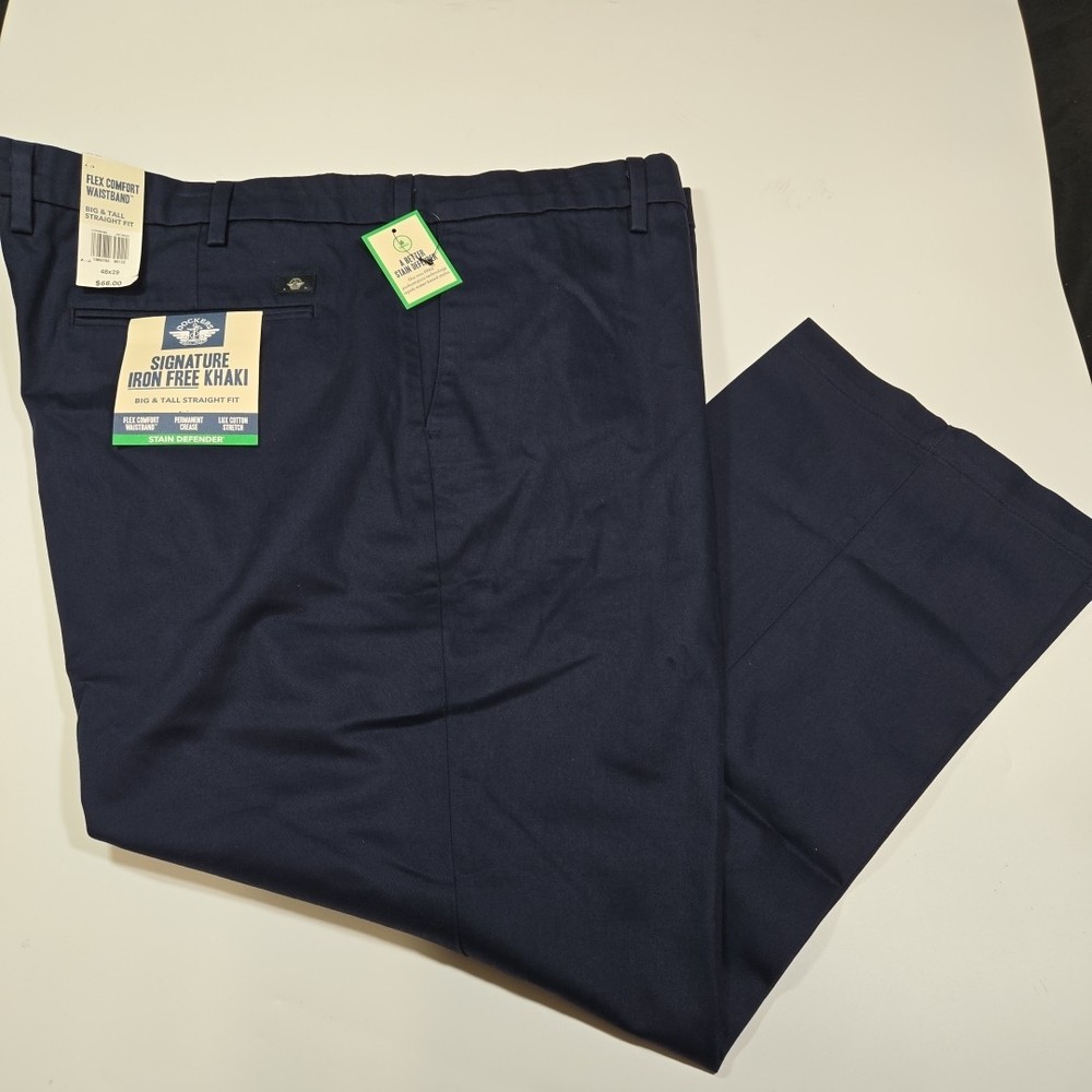 Dockers Signature Khaki Pants Mens 48x29 Big & Tall Straight Fit Blue NWT