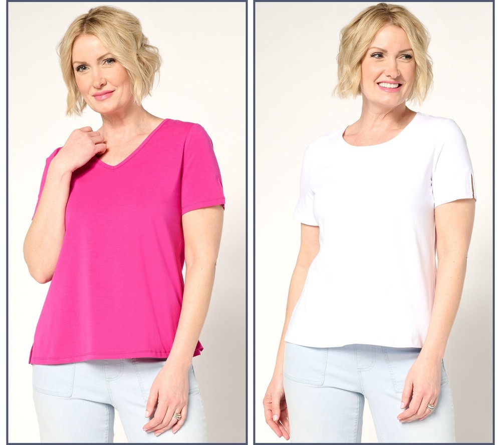 Women Control Women's Top Sz S Washed Cotton Tee Set Multi-colored A691344