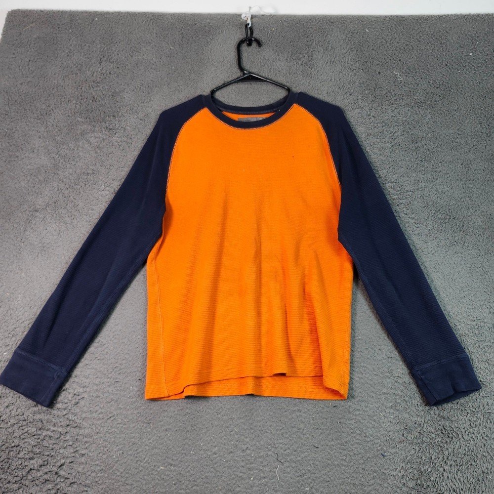 Old Navy Boys Long Sleeve Thermal T Shirt Orange Navy Raglan Size M