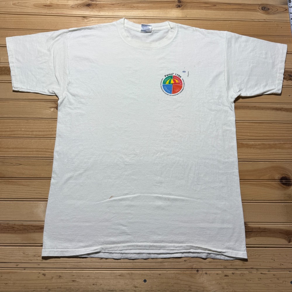 Vintage 90s Parsol 1789 Roche Vitamins Sunscreen Skincare Graphic Promo Shirt XL