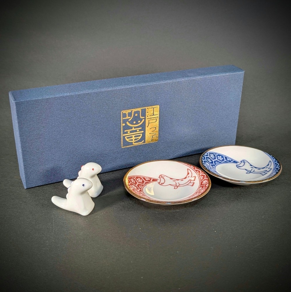 Colorful Dinosaur Plate Set with Chopstick Rests Japanese Ceramic Tableware for Kids
