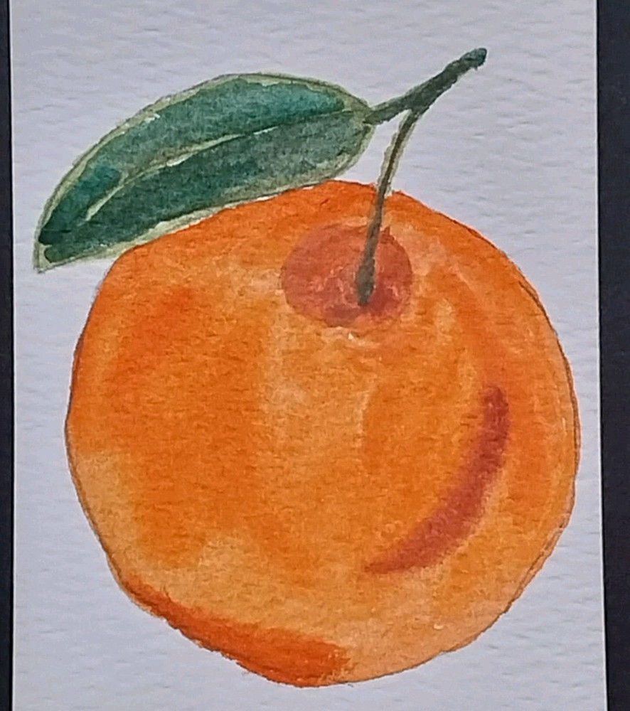 ACEO Original Art Card ATC Watercolor OOAK Signed Orange Fruit Painting By GAT