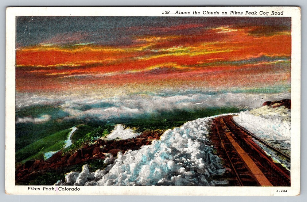 Above The Clouds On Pikes Peak Cog Road Colorado CO Postcard