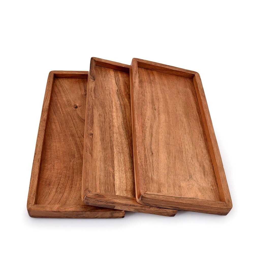 Stylish Acacia Wood Rectangular Platters for Home Decor and Food Serving-image