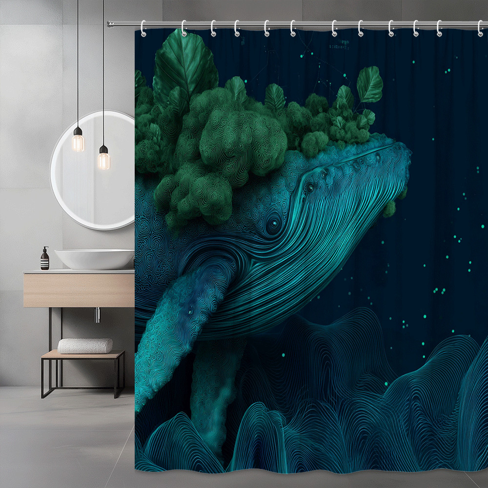 Whale and Seaweed Shower Curtain Ocean Graphic Print