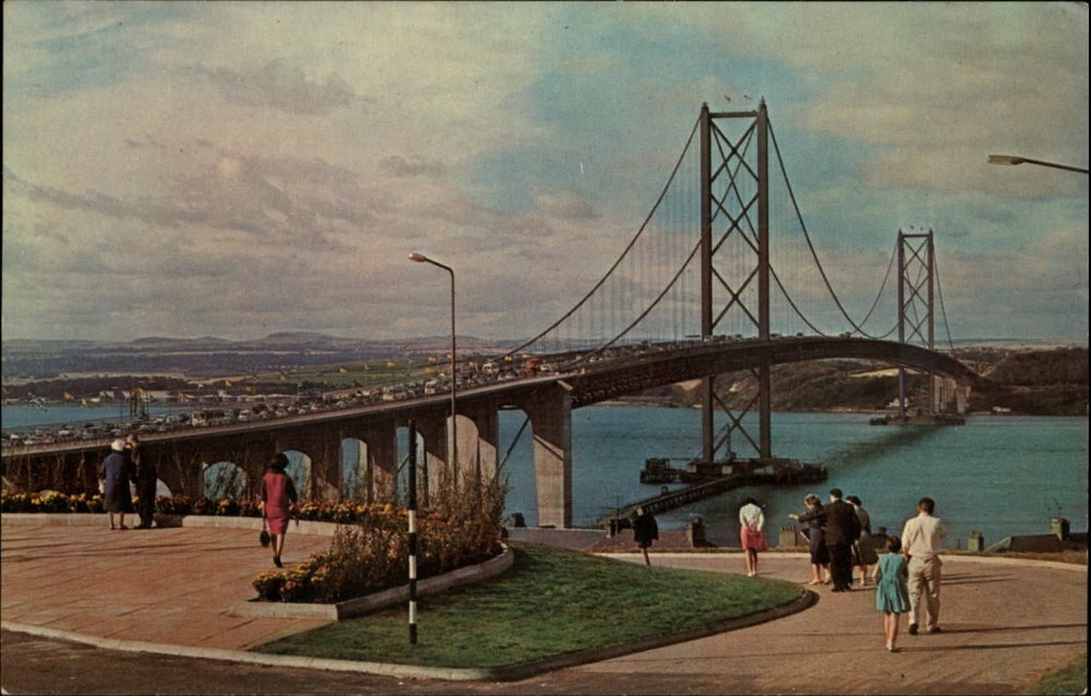 Forth Road Bridge Scotland ~ Engineering Stats ~ vintage unused postcard