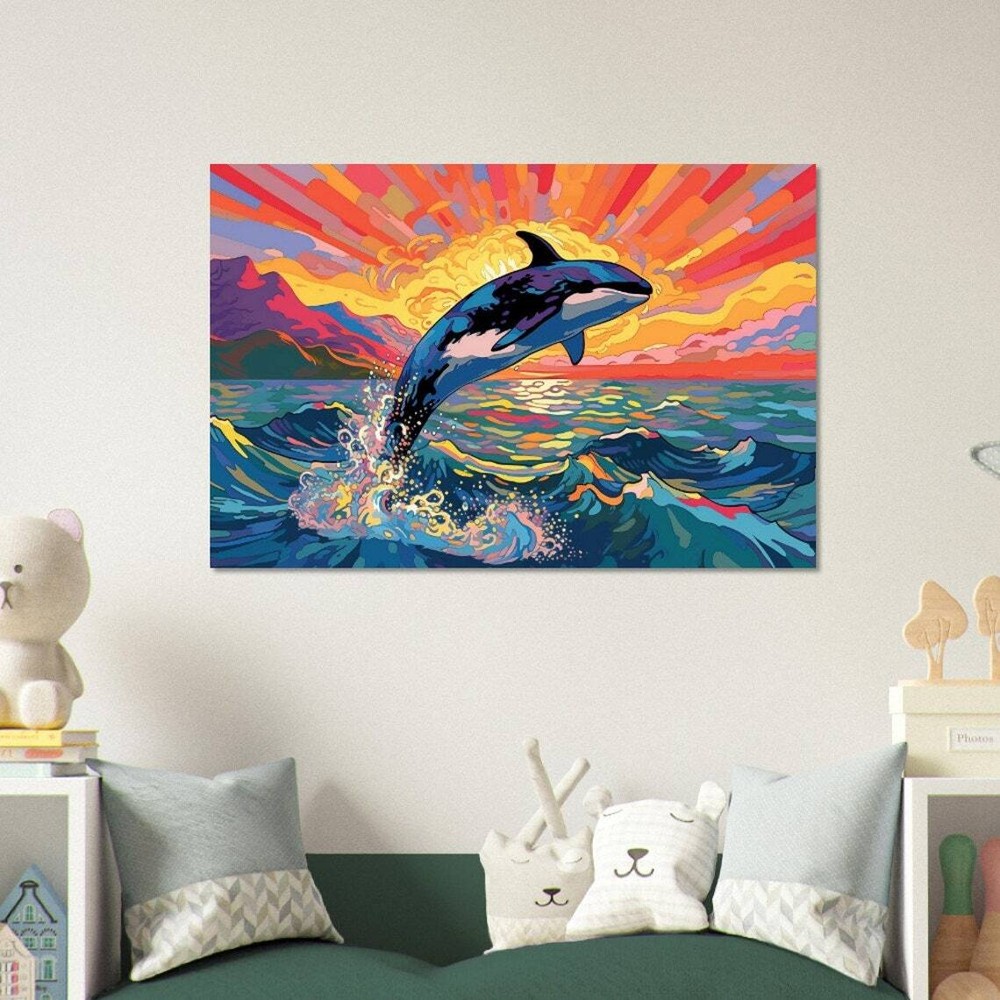 Leaping Orca Killer Whale At Sunset Wall Art Canvas Unframed Print Art