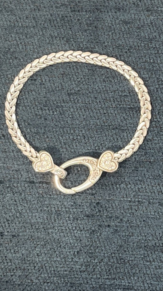 Brighton Charm Bracelet ABC Hook Holder Pave Hearts Snake Chain 7.5