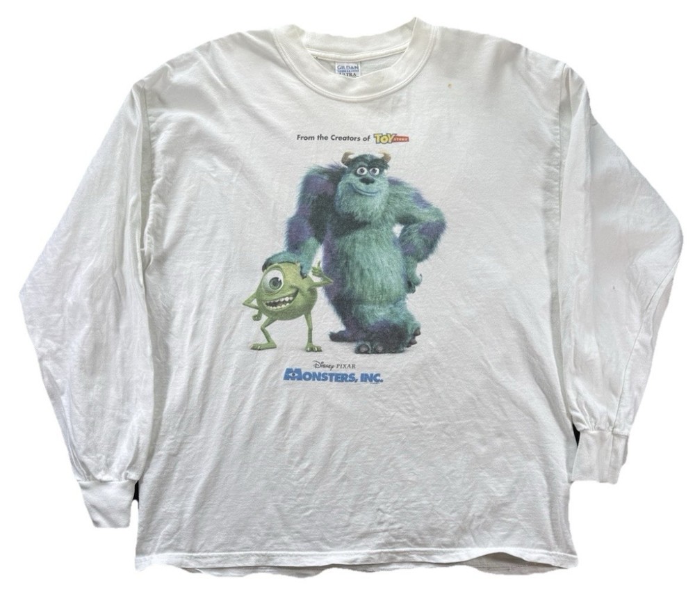 Vintage Disney Pixar Monsters Inc Movie Promo T-Shirt Long Sleeve Adult XL White