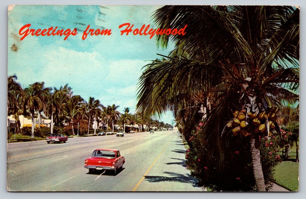 Vintage 1970 Greetings from Hollywood Florida Postcard Hollywood Blvd