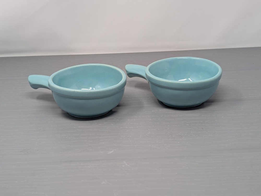 Set Of 2 Vintage Heinz McCoy Pottery Handled Soup Chili Bowl Turquoise