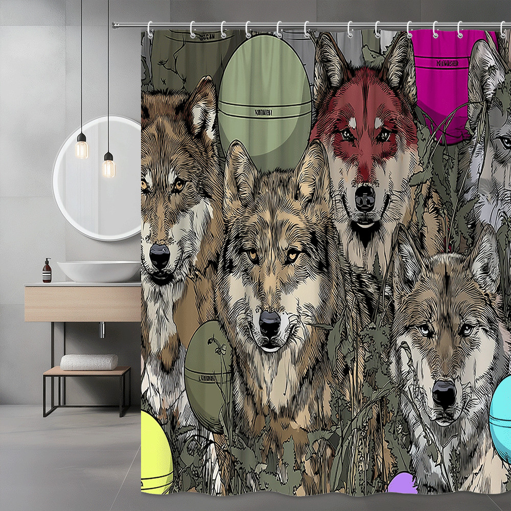 Wolf Pack Shower Curtain, Wildlife Graphic Print, Forest Animal Decor
