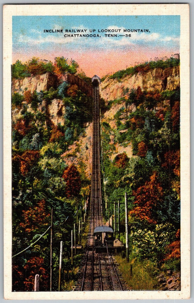 Vtg Linen Postcard Incline Railway Car Chattanooga, TN 1930s