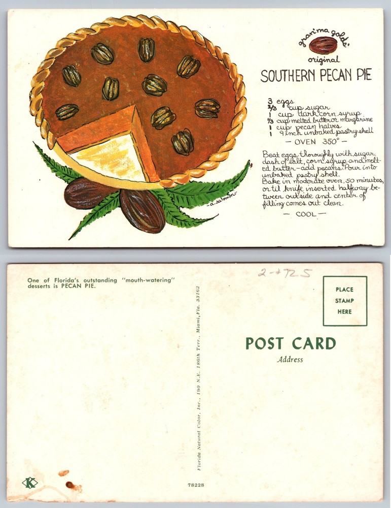 Southern Pecan Pie Recipe Dessert Postcard