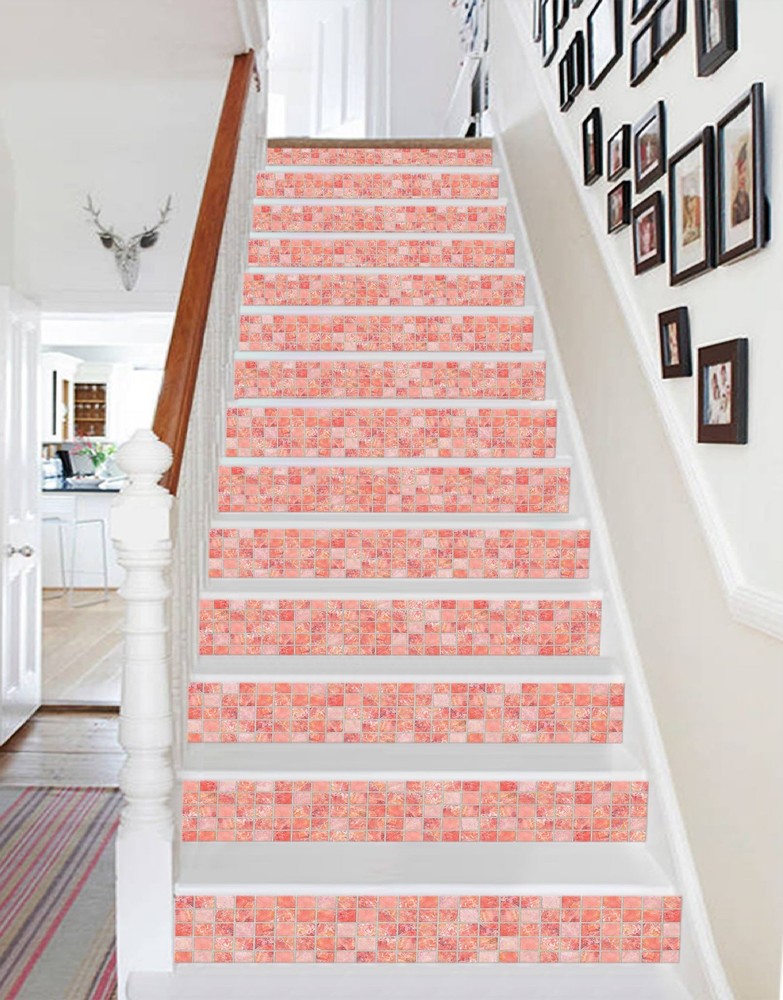 3D Pink Red Cube 1 Tile Marble Stair Risers Decoration Vinyl Wallpaper Mural