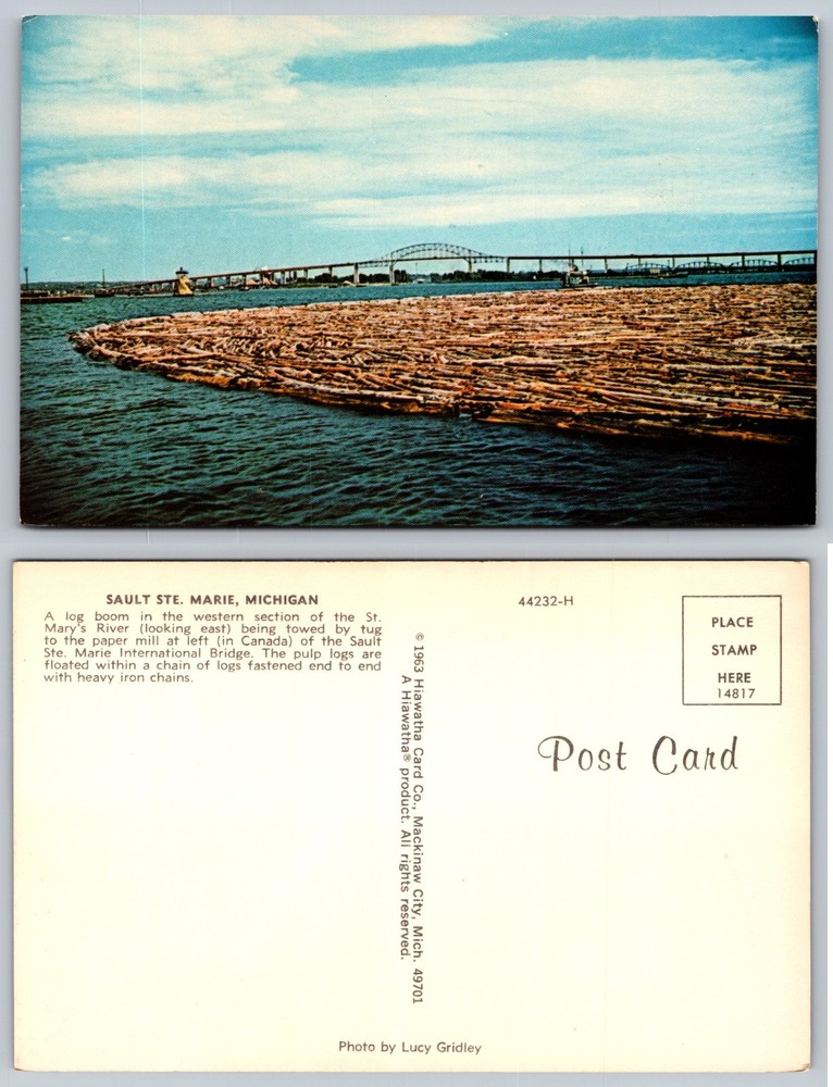 Sault Ste Marie Michigan Log Boom Bridge Postcard