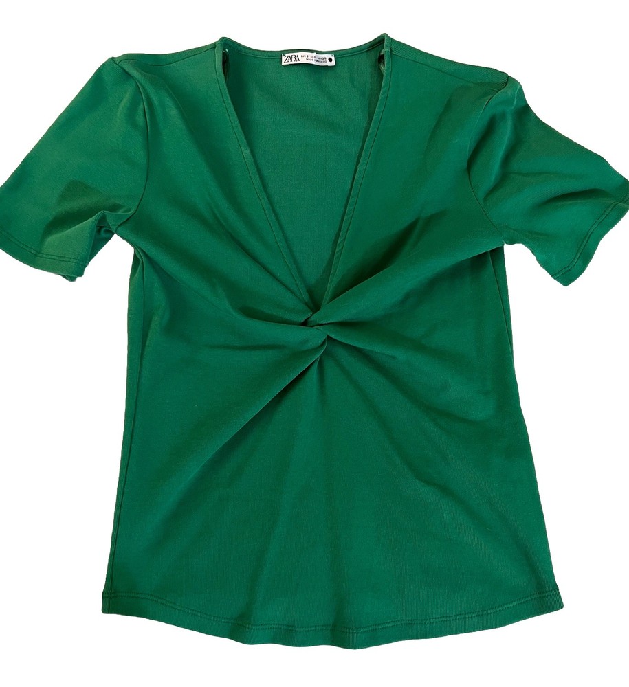 Zara Women’s Green V Neck Front Twist Top Sz Small