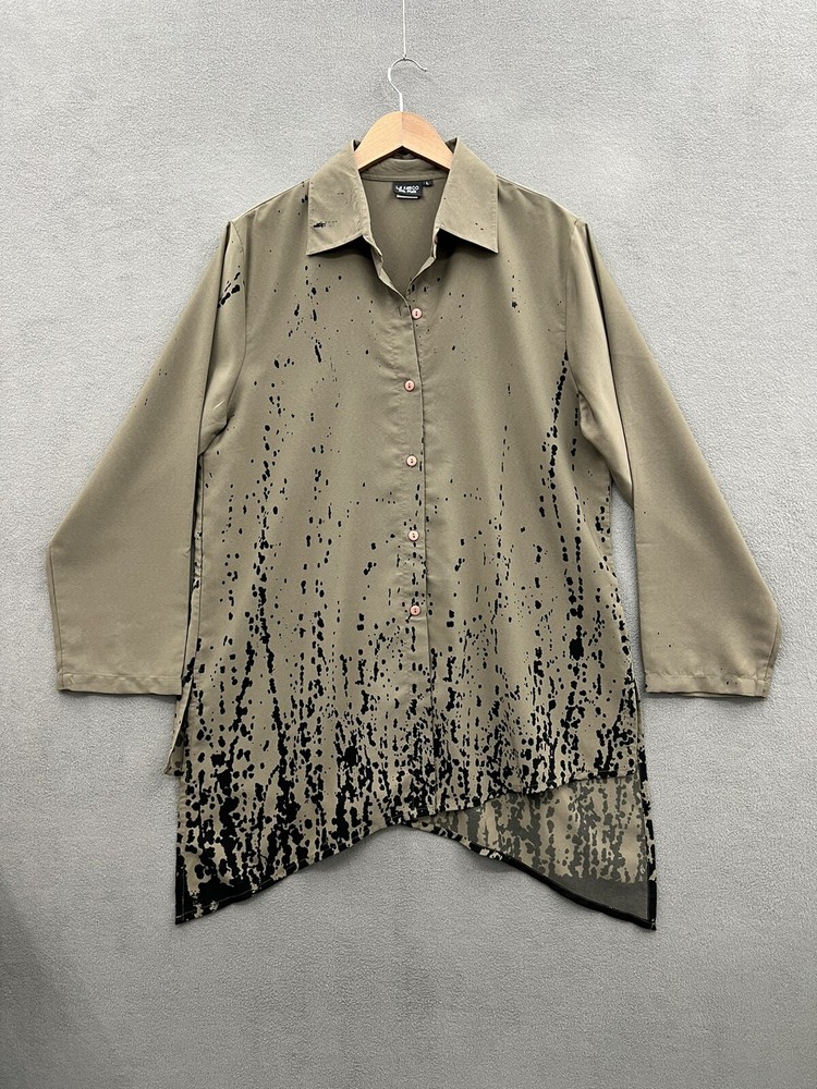 La Fargo Del Mar Women’s Large Button Front Tunic Top Taupe Black