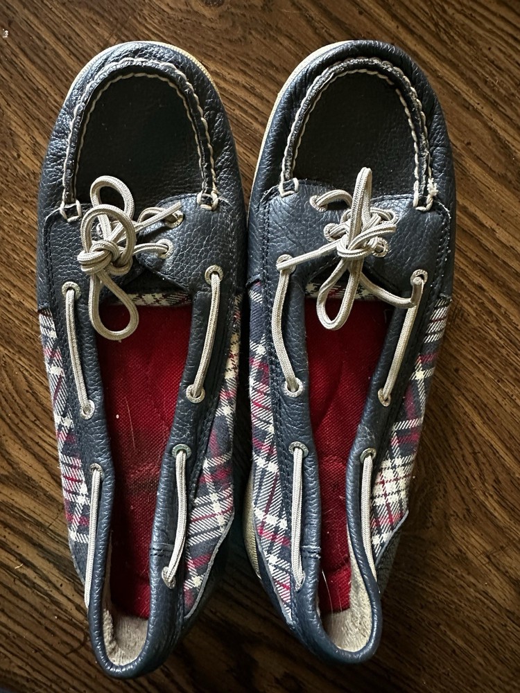 Sperry Top-Sider Boat Shoes Leather Plaid Navy Women’s Size 9M