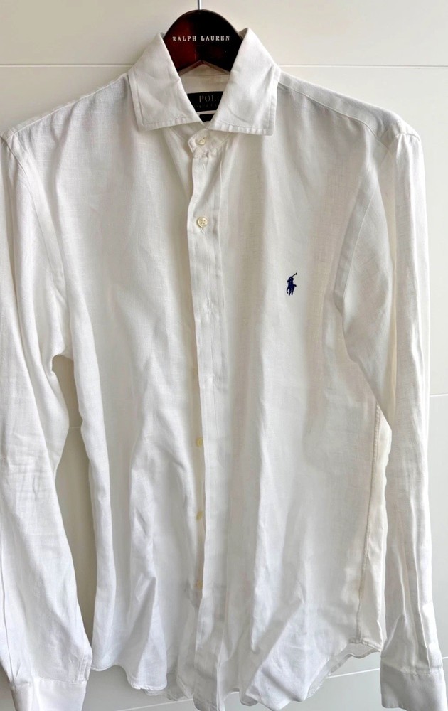Polo Ralph Lauren Slim Fit White Linen Long Sleeved Shirt Small