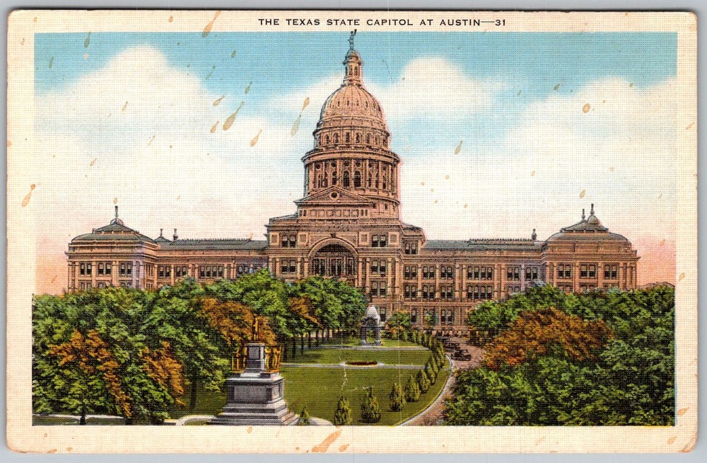 Vtg Linen Postcard State Capitol Dome Austin, TX 1930s