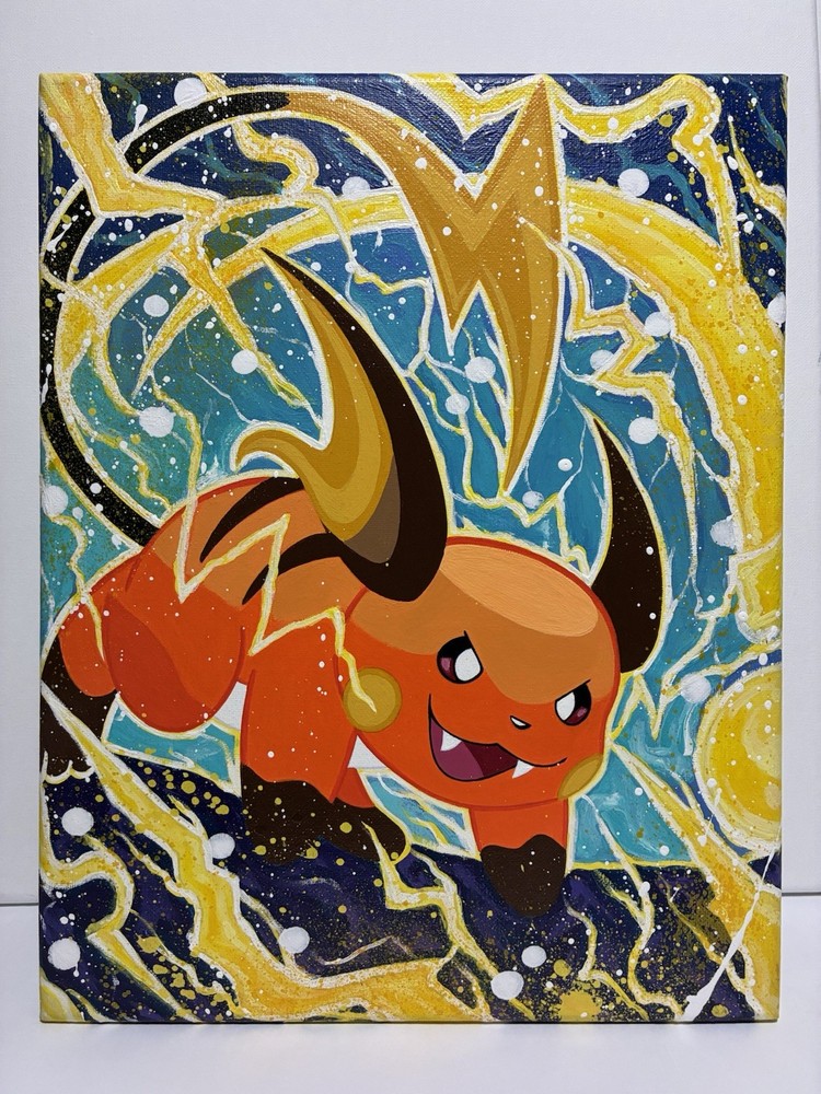 Raichu Canvas Acrylic Painting 11x14 Pop Art Wall Art Hand Painted 1 of 1