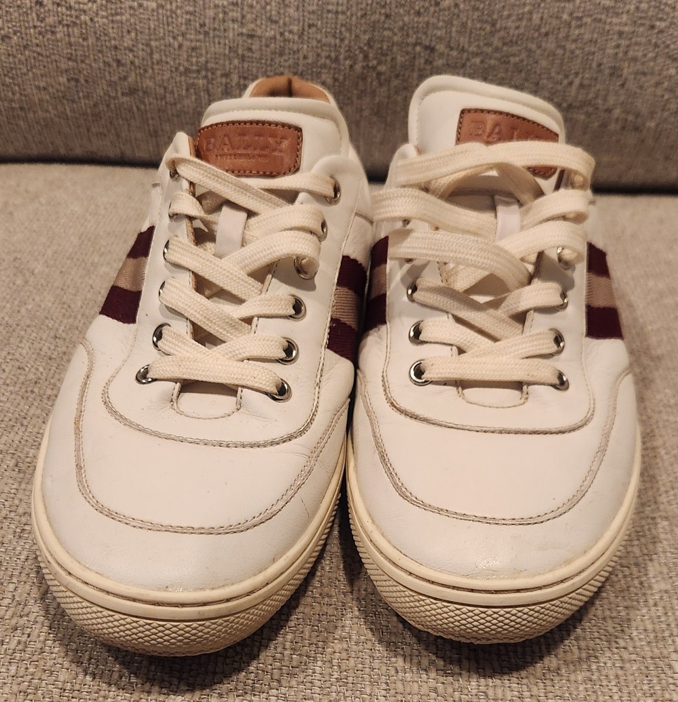 Men’s US 11 Bally 'Oriano' White Red Leather Sneaker Tennis Shoes Low Top