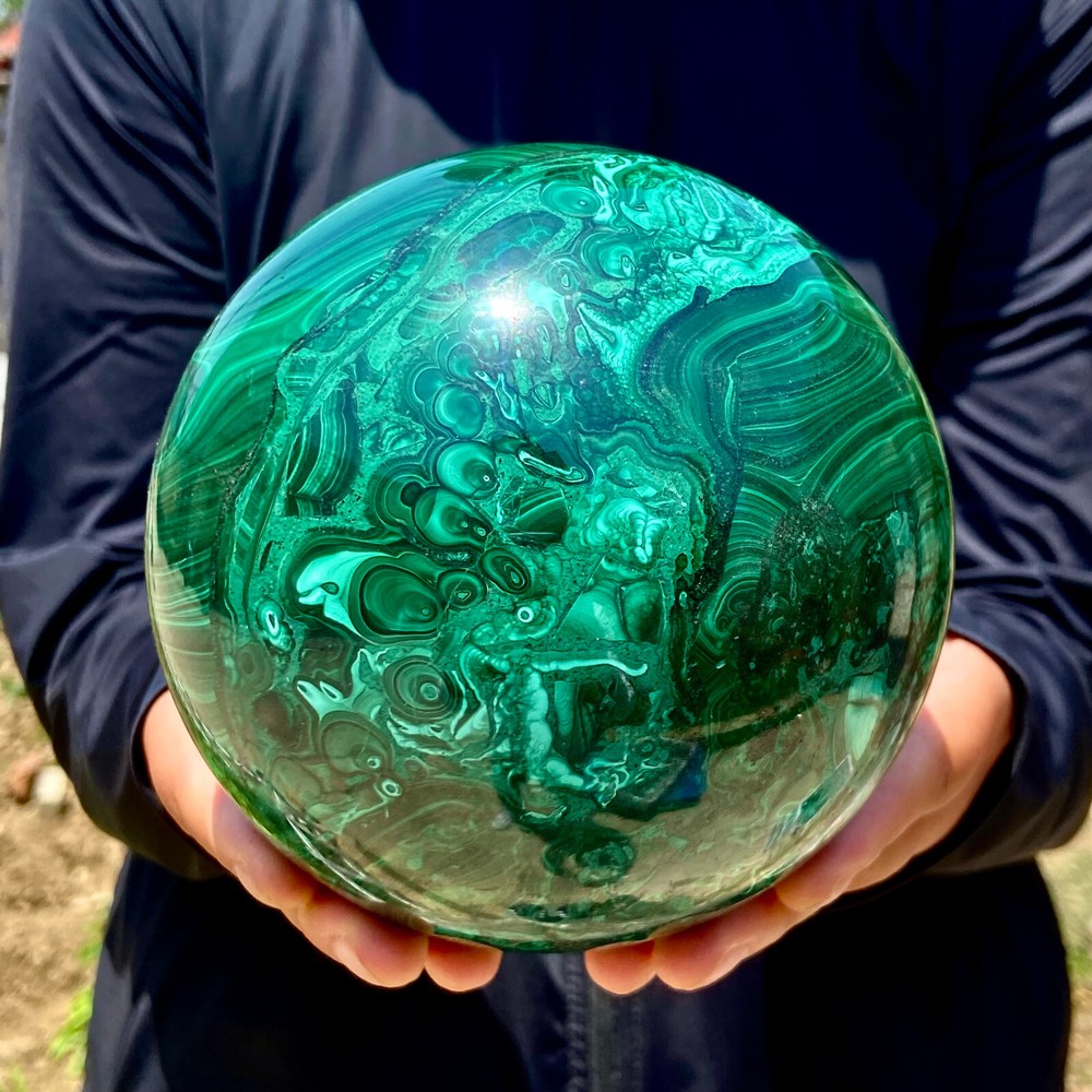 7.4LB Rare Natural Malachite Quartz Hand Carved Sphere Crystal Healing