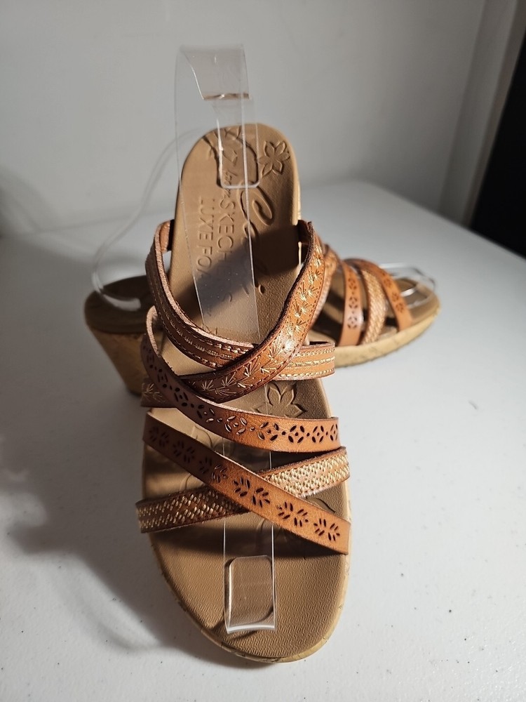 Skechers Beverlee Tiger Posse Wedge Slide Strappy Sandal Women's Size 9 Brown
