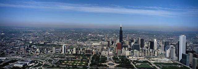 Chicago Illinois 1980s Aerial Panorama Skyline Sears Tower Field Museum