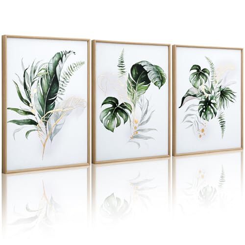 ArtbyHannah Framed Canvas Wall Art for Living Room Botanical Wall Art Gold Mo...