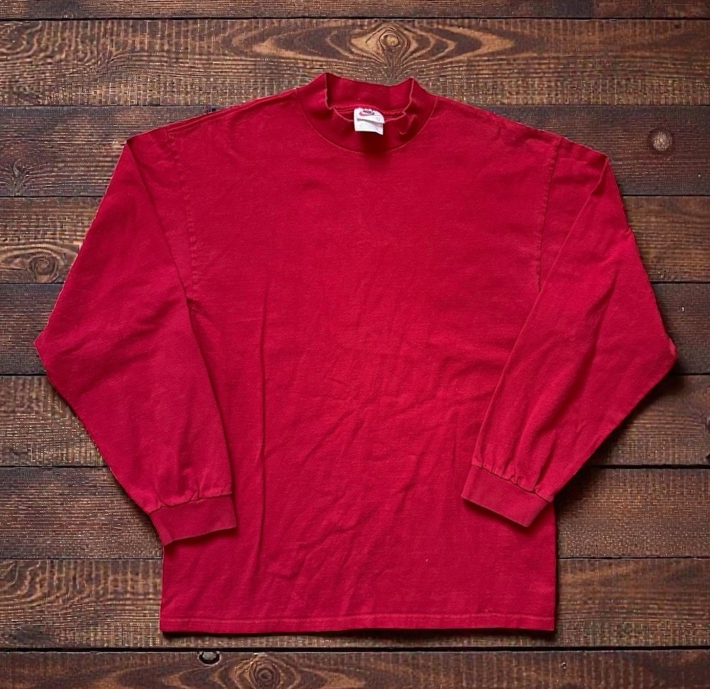 Vintage 90’s Red Nike Mock Neck Long Sleeve Shirt Mini Swoosh Size Large