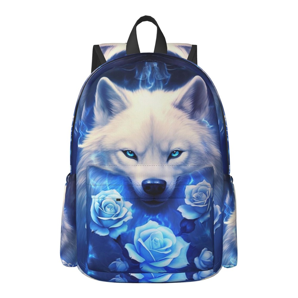 16 inch backpack Fantasy Blue Roses Wolf Laptop Backpack Full Print School Bo...