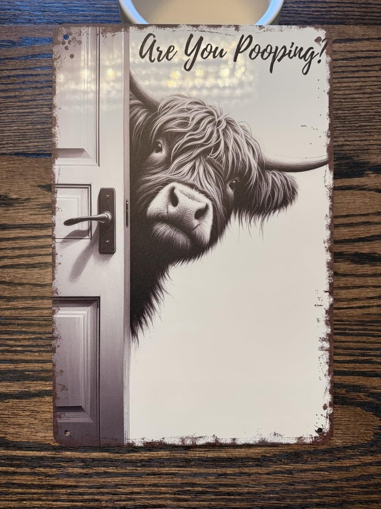 Vintage Highland Cow Aluminum Sign: Funny 