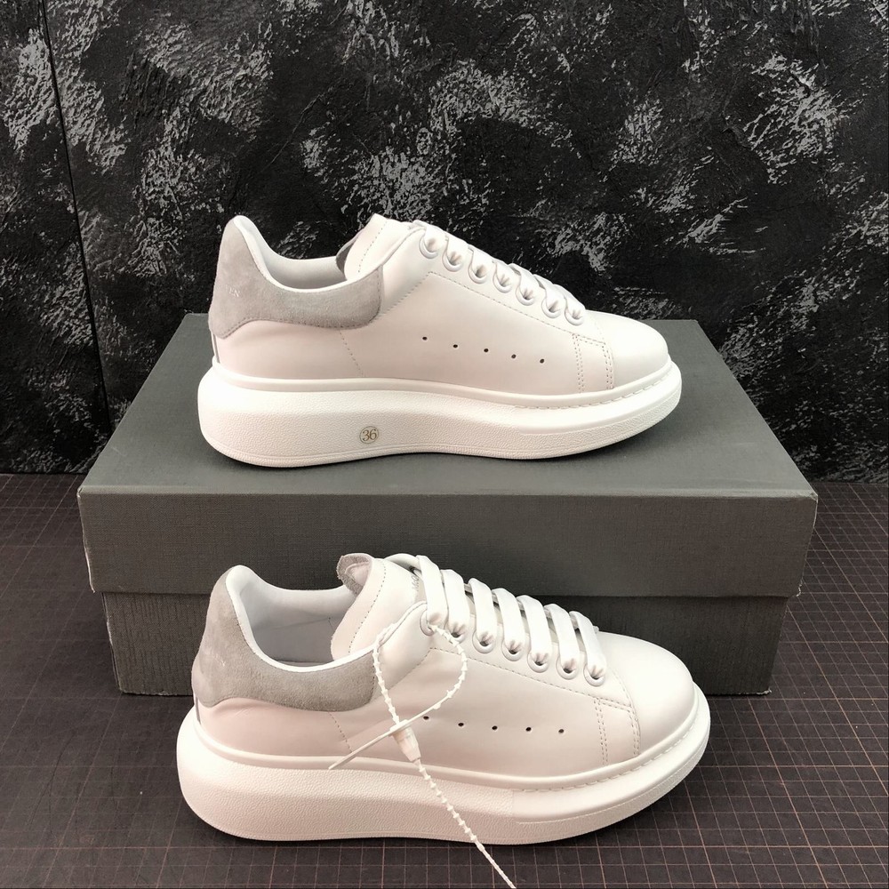 Alexander McQueen Oversized Sneaker White Light Grey Suede Heel Unisex Leather P