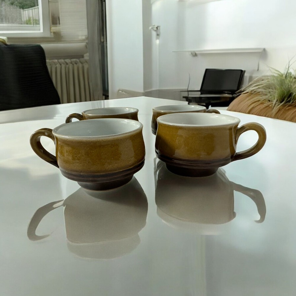 Set Of 4 Denby Two-Tone Brown Stoneware Short Coffee Tea Cup Mug England