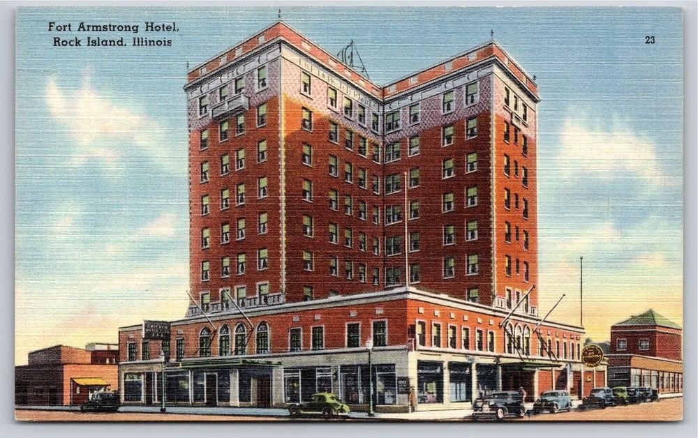 Rock Island Illinois~Fort Armstrong Hotel~Vintage Linen Postcard